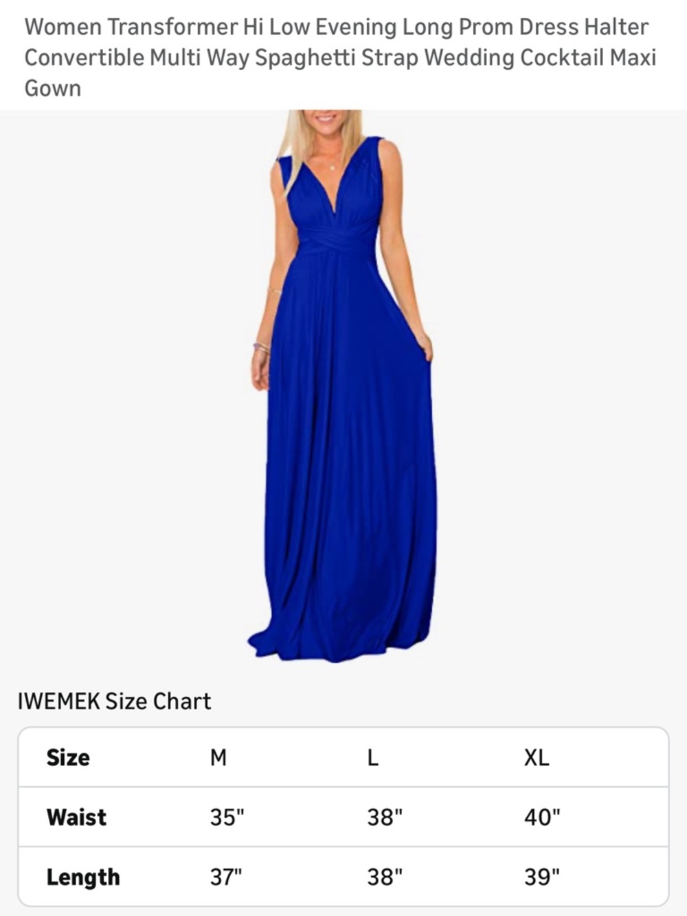 Convertible V-Neck Maxi Evening Dress - Royal Blue